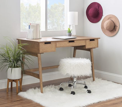 Linon Natural Dutton Wood and Rattan Desk