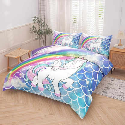Tailor Shop Unicorn Comforter Sets King Size,Blue Unicorn Bedding Sets for Girls Kids Teens with 2 Pillowcase……