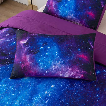 NINENINE Galaxy Comforter Girls Twin Bedding Sets Purple Comforter Set Bed in a Bag Twin Space Bedding Set with 1 Comforter 1Pillowcase