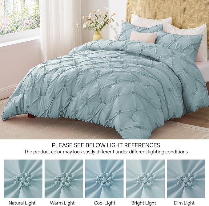 BEDELITE Light Blue Twin Comforter Set for Girls - 2 Peices Boho Pintuck Bedding Comforter Sets, Lightweight Soft & Warm Twin Bedding Sets with 1 Pillowcase for All Season