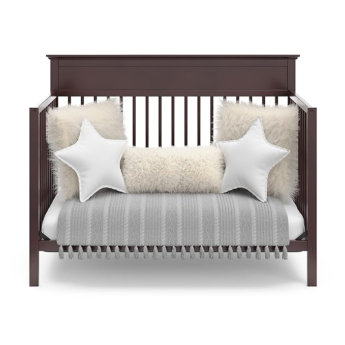 Storkcraft Carmel 5-in-1 Convertible Crib (Espresso) - GREENGUARD Gold Certified, Converts to Toddler Bed & Full-Size Bed, Fits Standard Full-Size Crib Mattress, 4 Adjustable Mattress Heights