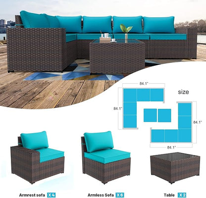 Kullavik 13PCS Outdoor Patio Furniture Set with 43" 55000BTU Gas Propane Fire Pit Table PE Wicker Rattan Sectional Sofa Patio Conversation Sets,Blue
