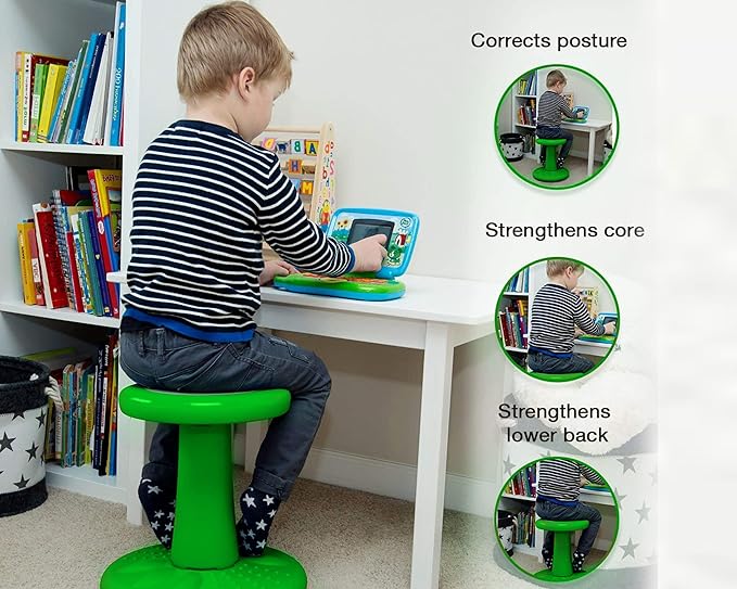 Studico ActiveChairs Kids Wobble Stool, Flexible Elementary Classroom Seating, Improves Focus, Posture and Helps ADHD/ADD, Sensory Chair, Active Fidget Chairs, Pre-Teen 17.75" Chair, Ages 7-12, Green