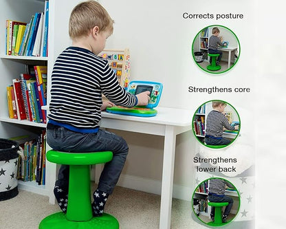 Studico ActiveChairs Kids Wobble Stool, Flexible Elementary Classroom Seating, Improves Focus, Posture and Helps ADHD/ADD, Sensory Chair, Active Fidget Chairs, Pre-Teen 17.75" Chair, Ages 7-12, Green