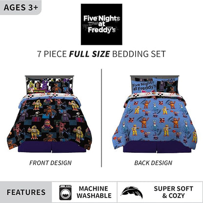 Franco Kids Bedding Super Soft Comforter and Sheet Set with Sham, 7 Piece Full Size, Five Nights At Freddy's
