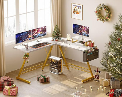 Casaottima L Shaped Gaming Desk, Home Office Desk with Round Corner, Computer Desk with Large Monitor Stand Desk Workstation