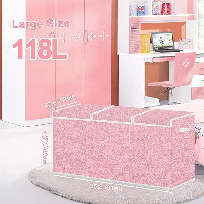 Toy Storage for Girls - Extra Large Kids Toy Box Chest,Collapsible Toy Organizers and Storage for Nursery,Playroom,Office 35.8"x12.6"x16"(Pink)