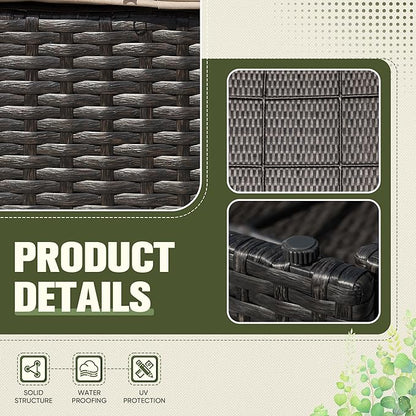 Greesum 2 Piece Patio Conversation Set Wicker Rattan Furniture Outdoor Sofa with Cushions,Pillows and Glass Table for Porch,Lawn and Yard, Beige