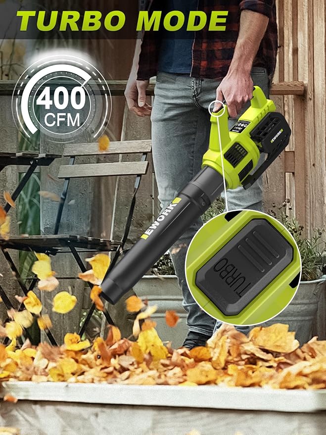 EWORK Cordless Leaf Blower with (2) 3.0Ah Battery and Fast Charger - 400CFM 21V Electric Leaf Blower Cordless, Variable Speed and Turbo Mode - Battery Powered Leaf Blowers for Lawn Care, Yard