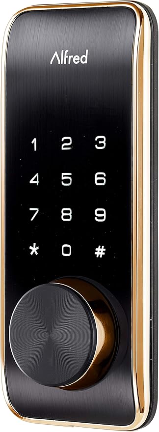 Alfred DB2-B Smart Door Lock Deadbolt Touchscreen Keypad, Pin Code + Key Entry + Bluetooth, Up to 20 Pin Codes (Gold)