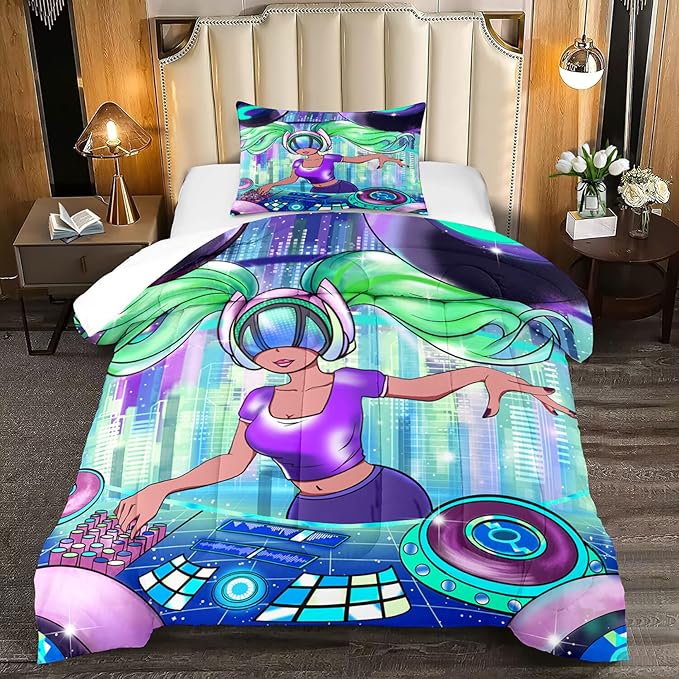 Black Girl Comforter Sets for Girls Twin Comforter Set for Girls Teen Comforter Sets for Girls Adults Twin Pretty African American DJ Girl Pattern Twin Bedding Comforter Set with 1 Pillowcase