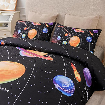 6 Pcs Solar System Comforter Set Full Outer Space Bedding Set Universe Planets Theme Comforter for Boys Kids Ultra-Soft (1 Comforter, 2 Pillowcases, 1 Flat Sheet, 1 Fitted Sheet,1 Pillowcover)