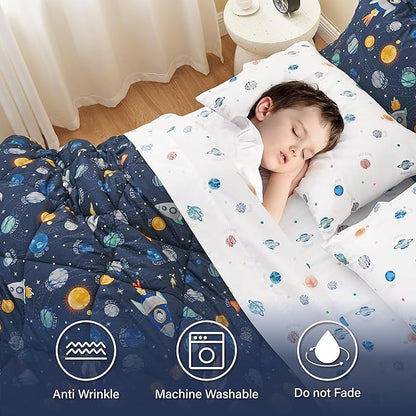 Twin Size Space Kids Bedding Set for Girls, 5 Pieces Super Soft Lightweight Microfiber Comforter Set with Sheets, Space Bedding Twin, Bed in a Bag, Durable Children Bed Set