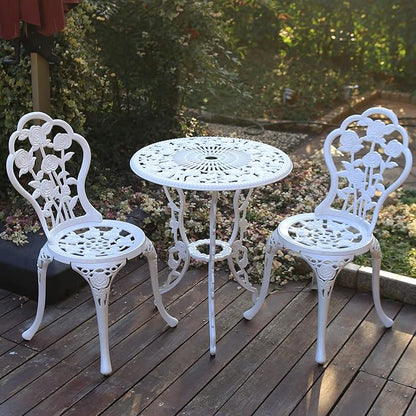 Patio Bistro Set.Rust-Resistant Cast Aluminum Bistro Table Set with Umbrella Hole for Backyard (Rose White)