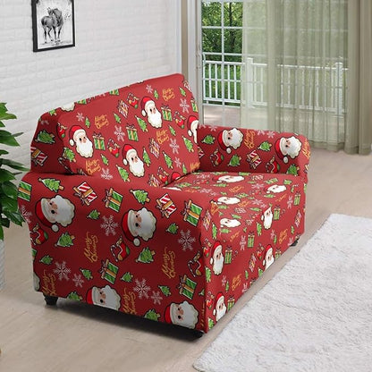 FKELYI Christmas Decor Red Sofa Slipcover for Living Room Santa Claus Sofa Couch Cover with Elastic Bottom Non-Slip Furniture Protector M