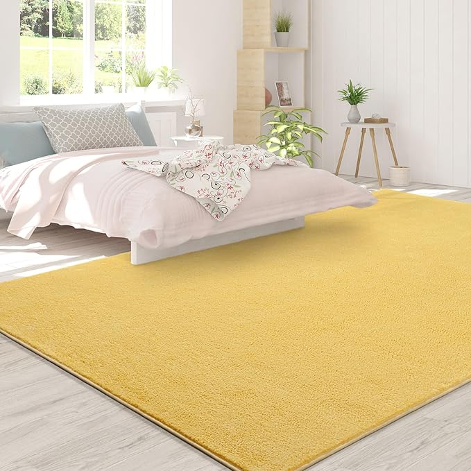 Area Rugs for Bedroom Living Room, 4x6 Yellow Super Soft Comfy Thickened Memory-Foam Indoor Carpets, Modern Aesthetic Minimalist Carpet for Boys Girls Adults Apartment Nursery Home Décor