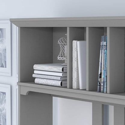 Bush Furniture Salinas 60W L Shaped Desk with Hutch and 5 Shelf Bookcase in Cape Cod Gray