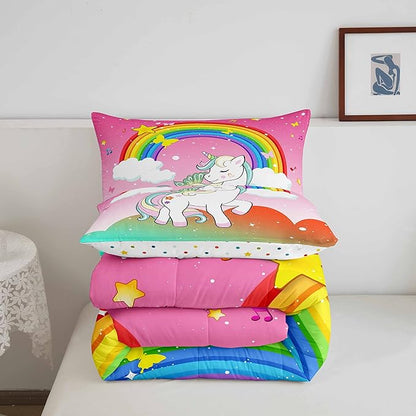 Kids Unicorn Bedding Sets King Girls Stars Glittery Comforter Cute Unicorn Quilt Kawaii Cartoon Unicorn Animal Comforter Inner Fill White Unicorn Reversible Bedding Sets & Collections,Orange Green