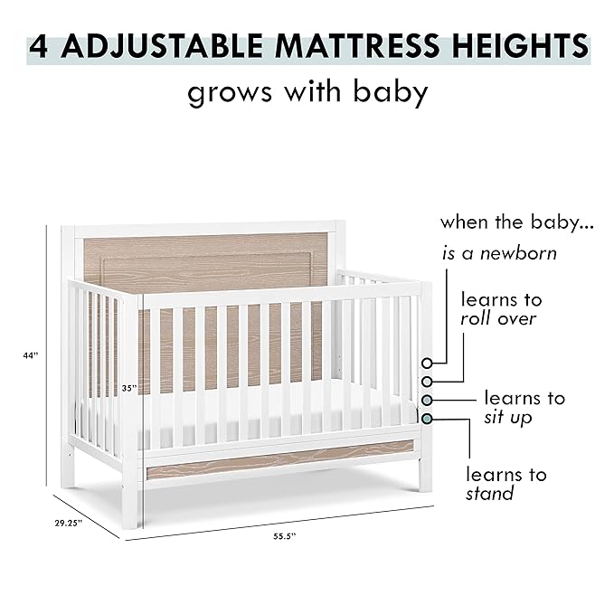 Carter's by DaVinci Radley 4-in-1 Convertible Crib in White & Coastwood, Greenguard Gold Certified