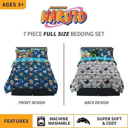 Naruto Anime Bedding Super Soft Comforter and Sheet Set with Sham, 7 Piece Full Size, By Franco