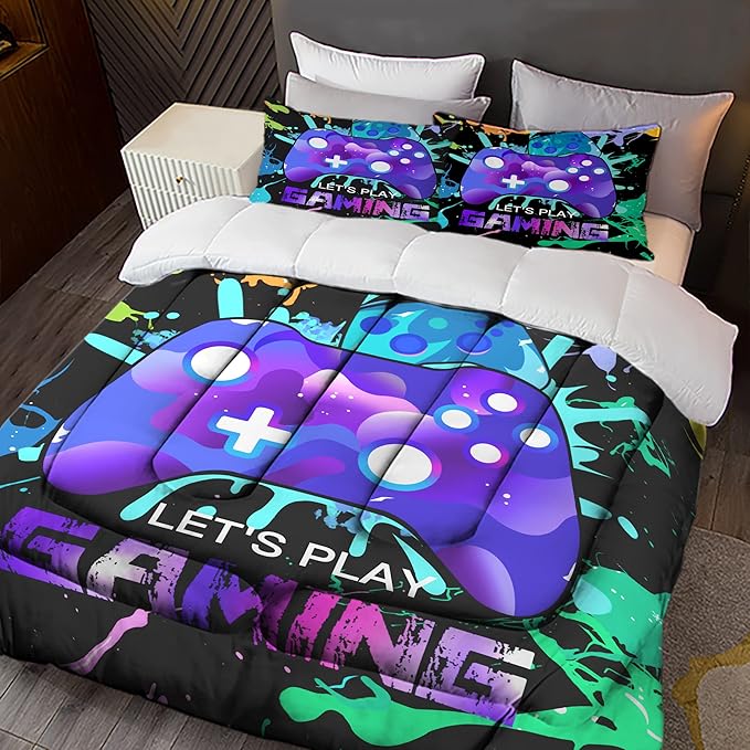 Sunnycitron Gaming Comforter sets for Boys Bedding Sets Kids Bed Comforter Set Gamer Bedding with Comforter Full size Boys Teen Gamer Gamepad Comforter Set for Gaming bed,1 Comforter 2Pillowcases