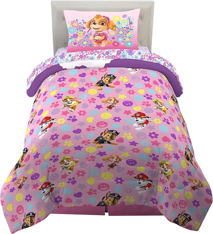 Paw Patrol Girls Kids Bedding Super Soft Comforter and Sheet Set, (4 Piece) Twin Size, (Official) Nickelodeon Product By Franco