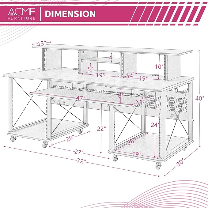 Acme Furniture Metal and Wooden Music Desk with Wheels, Black