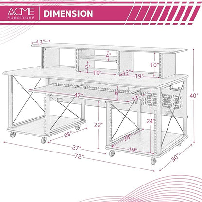 Acme Furniture Metal and Wooden Music Desk with Wheels, Black