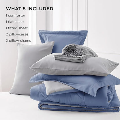 Bedsure Infinity Blue California King Size Comforter Set - 7 Pieces Reversible California King Bed in a Bag, California King Infinity Blue and Grey Bed Set with Comforters, Sheets, Pillowcases & Shams
