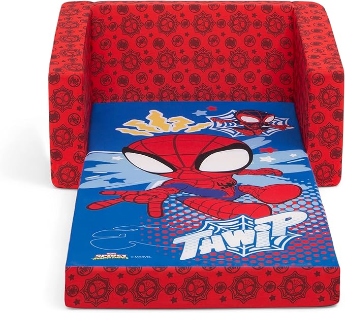 Delta Children Marvel Spidey and His Amazing Friends Cozee Flip-Out Chair - 2-in-1 Convertible Chair to Lounger for Kids