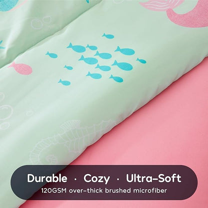 SLEEP ZONE 3 Pieces Comforter Set, Breathable & Super Soft All Season Kids Comforter Set, Cartoon Design for Children, Girls, Easy Care, Washable (Mermaid Princess, Full/Queen)