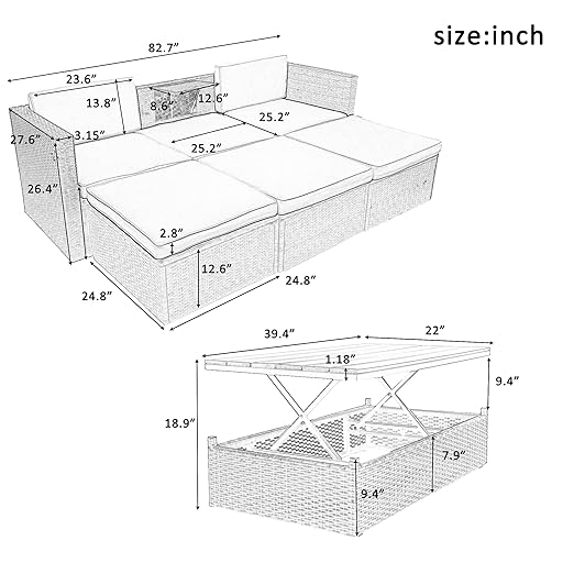 5 Pieces Outdoor Patio Sectional Sofa Couch, PE Wicker Furniture Conversation Sets with Adustable Backrest & Washable Cushions & Ottomans & Glass Coffee Table for Garden, Poolside, Backyard