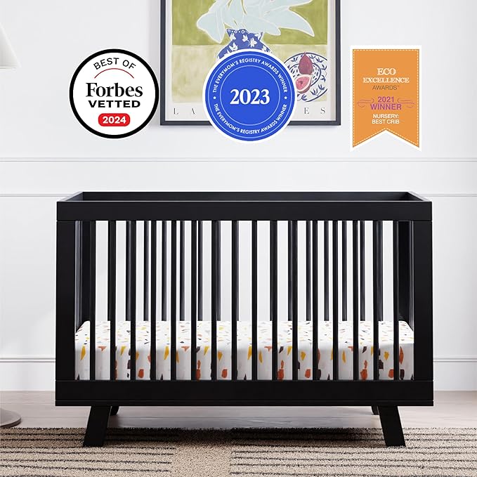 Babyletto Hudson 3-in-1 Convertible Crib with Toddler Bed Conversion Kit in Black, Greenguard Gold Certified