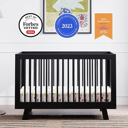 Babyletto Hudson 3-in-1 Convertible Crib with Toddler Bed Conversion Kit in Black, Greenguard Gold Certified
