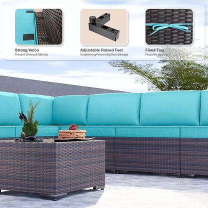 Kullavik 9PCS Outdoor Patio Furniture Set PE Wicker Rattan Sectional Sofa Patio Conversation Sets,Blue