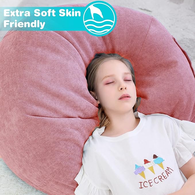 Stuffed Animal Storage Bean Bag Chair Cover (No Filler) for Kids and Adults.Soft Premium Corduroy Stuffable Beanbag for Organizing Children Plush Toys or Memory Foam Small 100L (Pink)