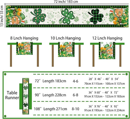 St Patricks Day Table Runner 72 Inches Long Gnome Shamrock Table Runner Happy Saint Patrick’s Day Decor for Kitchen Dining Table Home Party Decorations