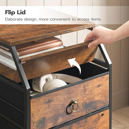 HOOBRO 2-Drawer Mobile File Cabinet, Filing Cabinet with Charging Station, Printer Stand with Open Storage Shelf, for A4/Letter Size, Home Office, Nonwovens Drawer, Rustic Brown and Black BF10UWJ01