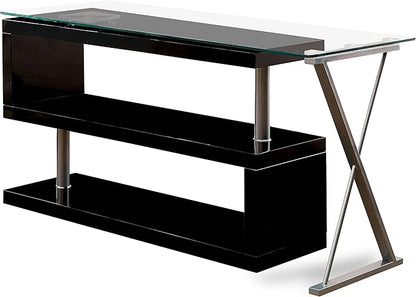 Furniture of America Lilliana S-Shaped Glass-Top Office Desk, Black