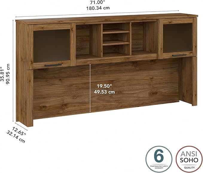 Bush Furniture Somerset Desk Hutch, Attachment with Shelves and Cabinets for Home Office, 72W, Fresh Walnut