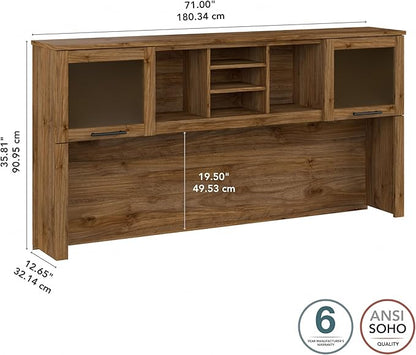 Bush Furniture Somerset Desk Hutch, Attachment with Shelves and Cabinets for Home Office, 72W, Fresh Walnut