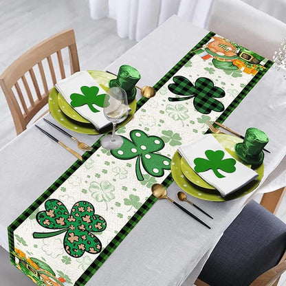 St Patricks Day Table Runner 72 Inches Long Gnome Shamrock Table Runner Happy Saint Patrick’s Day Decor for Kitchen Dining Table Home Party Decorations