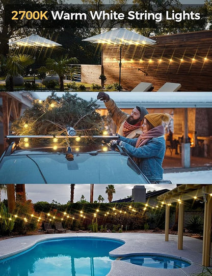 XMCOSY+ Outdoor String Lights 50Ft Dimmable G40 Globe Patio Lights with 25+2 Shatterproof LED Bulbs, Hanging Waterproof Outdoor Lights for Patio, Porch, Yard, Bistro, Café, Outside