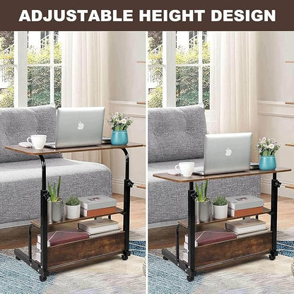 Adjustable Home Office Computer Desk Writing Desk with Storage Shelves Simple Style Workstation for Home Office Small Spaces Storage Table with Wheels Mobile Convenient Brownish, XY-1