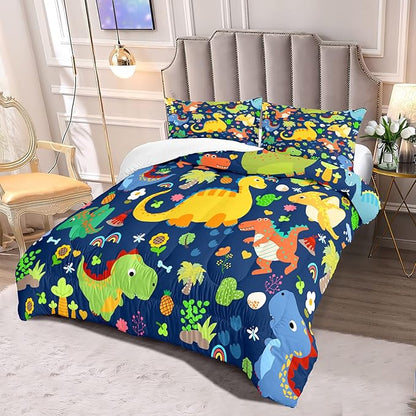 Dinosaur Comforter Set Queen, Dinosaur Bedding Set Queen for Boys Teens Room Dinosaur Blue Queen Size Comforter Sets Boys Queen Comforter Set Bedroom Decor, Queen (1 Comforter 2 Pillowcases)