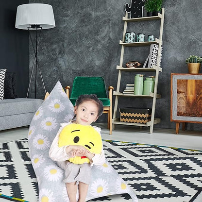 Stuffed Animal Storage Bean Bag Chair Cover, Canvas Daisy Plush Toy Storage Stuff and Sit Seat for Kids/Teens/Adults, 52" x 31" Extra Large Triangle Floor Sofa Lounger, 200L/52Gal, Cover Only