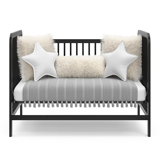 Storkcraft Pasadena 3-in-1 Convertible Crib (Black) – GREENGUARD Gold Certified, Converts to Daybed and Toddler Bed, Fits Standard Full-Size Crib Mattress, Adjustable Mattress Height