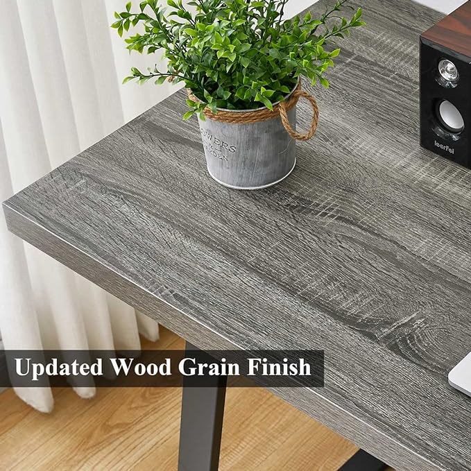 BON AUGURE 55 inch Modern Writing Desk, Rustic Computer Desk for Home Office, Sturdy Simple Wood and Metal Desk, Industrial Work Study Table (Dark Grey Oak)