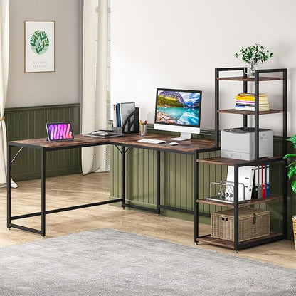 79 Inch Reversible L-Shaped Desk, Large Corner Computer Desk with 5 Tier Storage Shelves