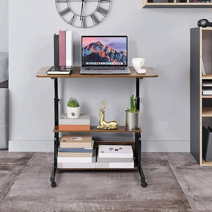Adjustable Home Office Computer Desk Writing Desk with Storage Shelves Simple Style Workstation for Home Office Small Spaces Storage Table with Wheels Mobile Convenient Brownish, XY-1